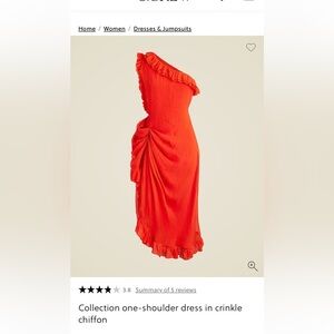 J. Crew One-Shoulder Ruffled Chiffon Orange Dress NWT